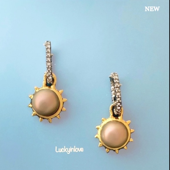 ALEXIS BITTAR • NEW  Gold Silver Sculpted Georgian Star Sun Pearl Drop Earrings - Picture 14 of 15